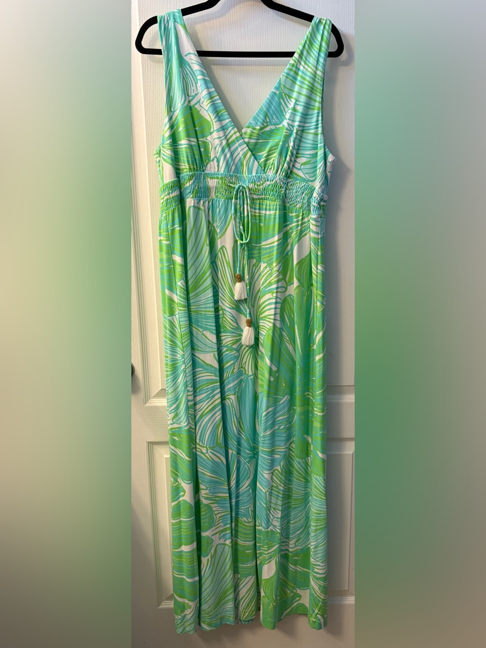NWOT Lilly Pulitzer Green Floral Print Maxi Skirt with Tassel Tie XL
